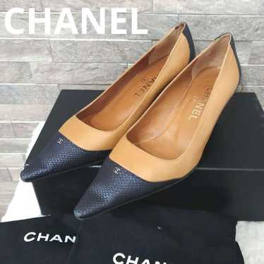 CHANEL Pumps Coco Mark Punching Leather Pointed To