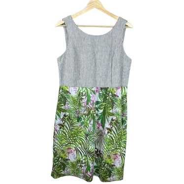 J Jill Womens Striped Floral Linen Blend Sleeveles