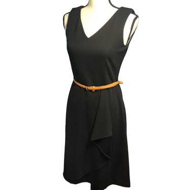 Calvin Klein v neck/sleeveless belted black dress 