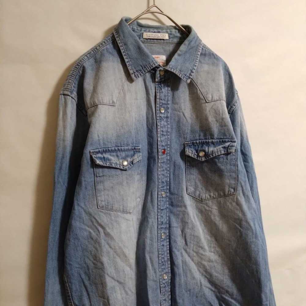 【CIAOPANIC TYPY】Denim Shirt Red Button Fake Leath… - image 2