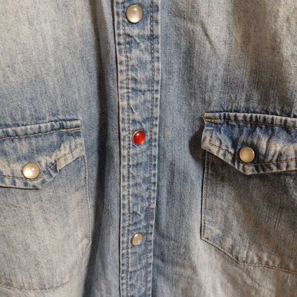 【CIAOPANIC TYPY】Denim Shirt Red Button Fake Leath… - image 5