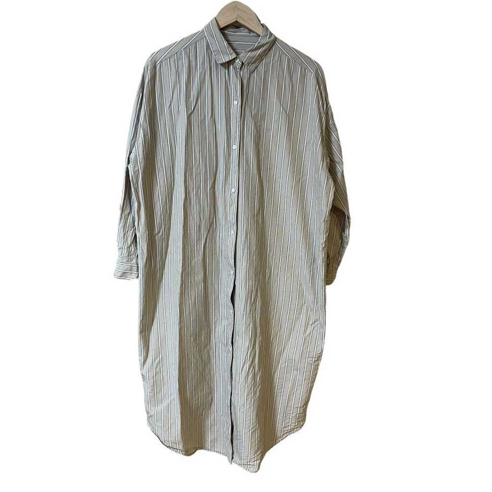 UNIQLO Striped Shirt Dress Beige 100% Cotton Long… - image 2