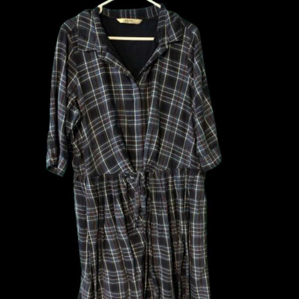 Plus size tie front cotton twill checkered shirtd… - image 2