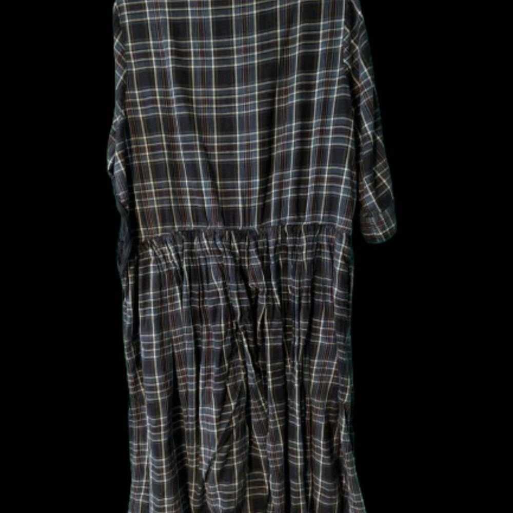 Plus size tie front cotton twill checkered shirtd… - image 3