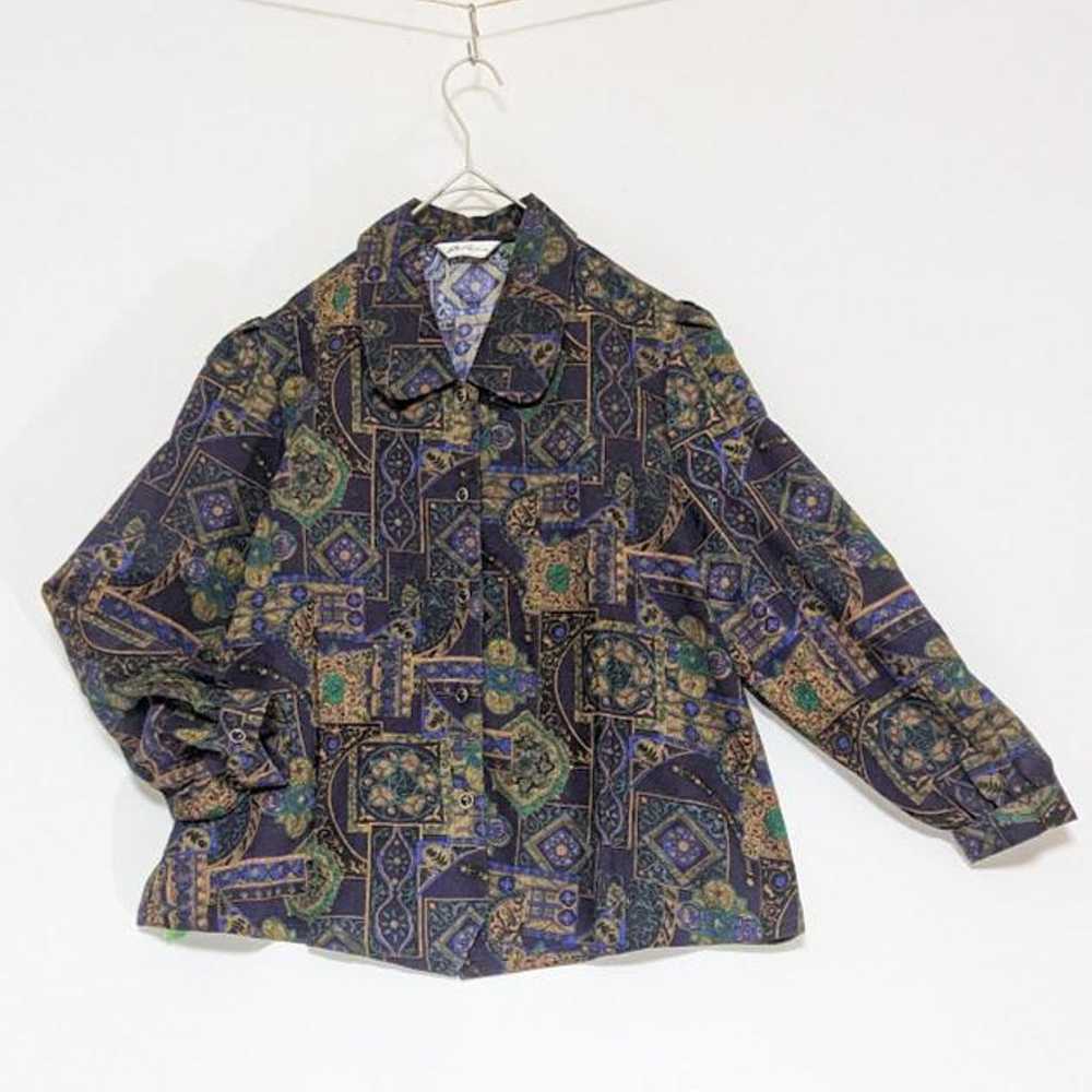 Vintage Women's Blouse with Retro Showa Art Patte… - image 10