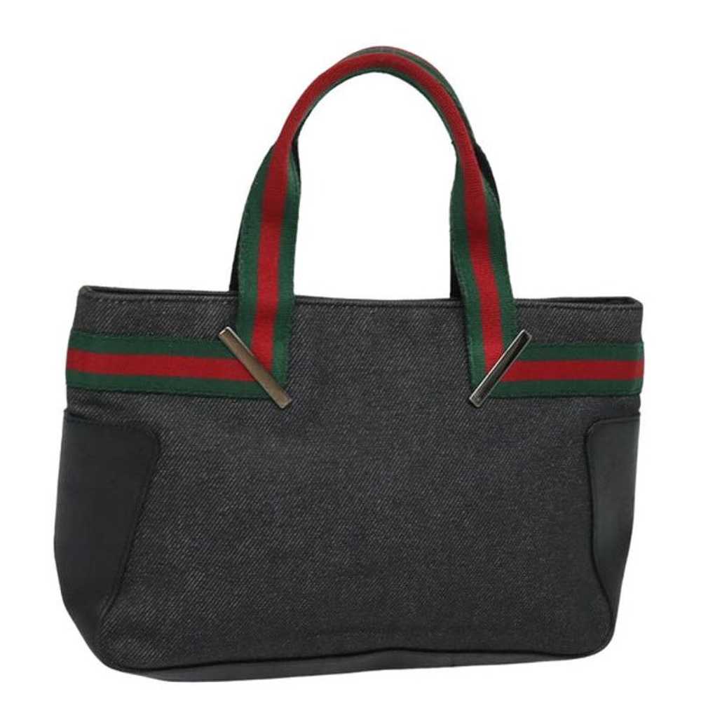 Gucci GUCCI Web Sherry Line Hand Bag Canvas Gray … - image 1