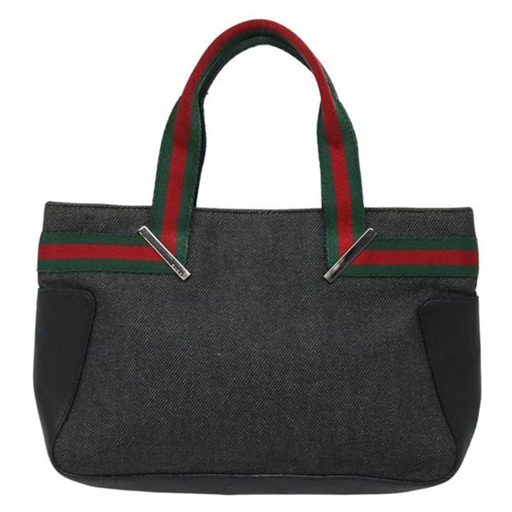 Gucci GUCCI Web Sherry Line Hand Bag Canvas Gray … - image 2