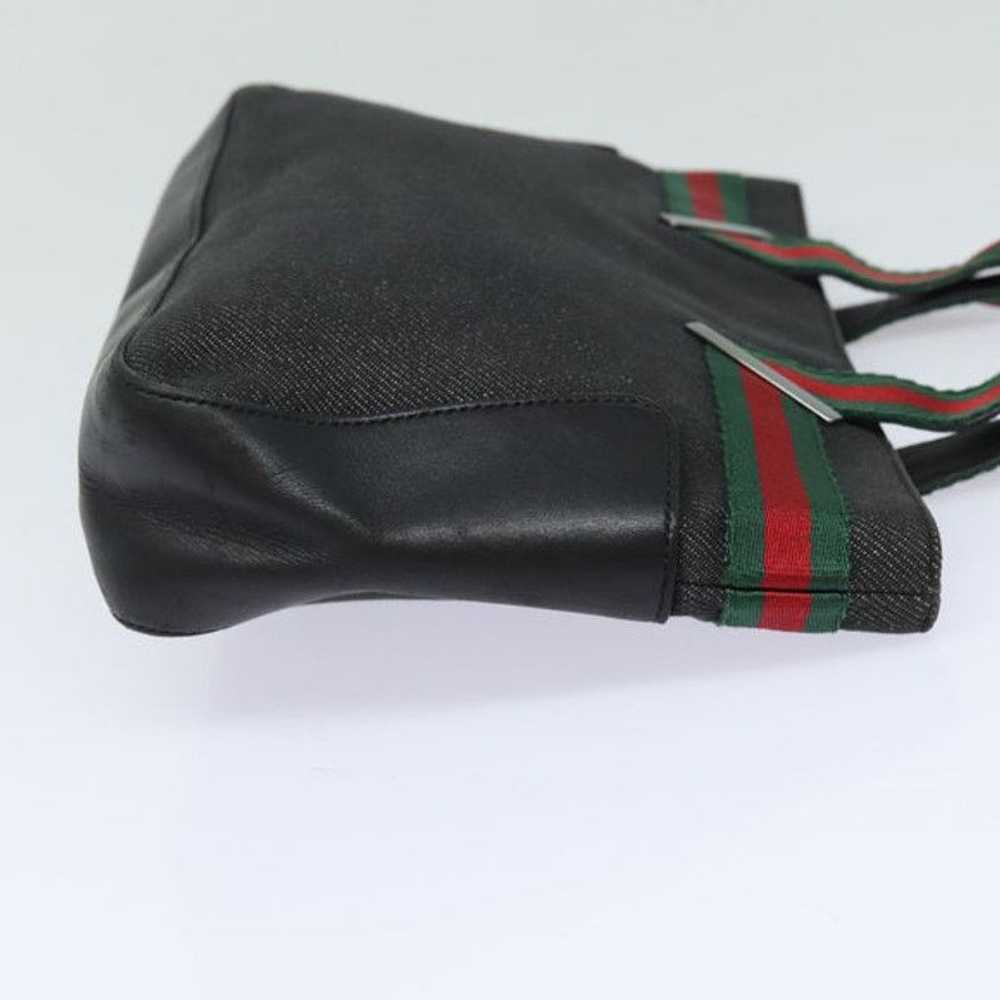 Gucci GUCCI Web Sherry Line Hand Bag Canvas Gray … - image 4