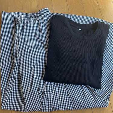 ☆Muji Half-sleeve Cut-sleeve & Checked Long Skirt☆ - image 1