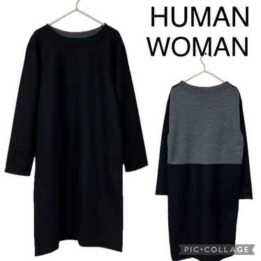 Human Woman Mixed Material Wool Dress Black