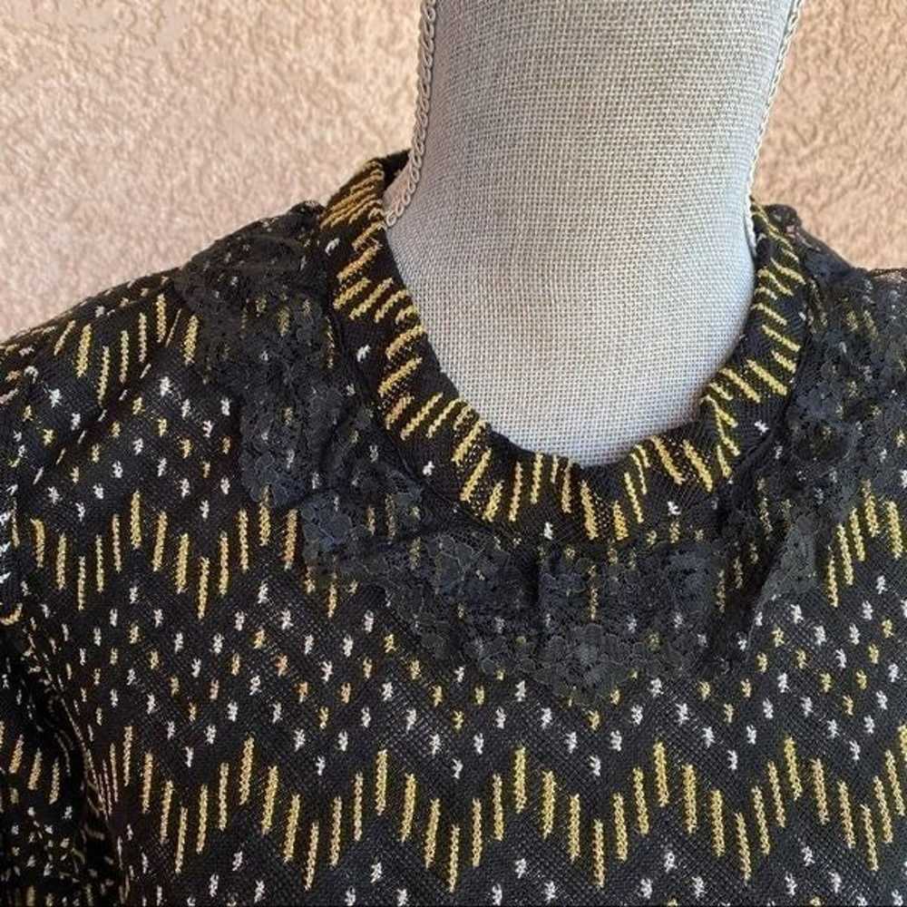 Vintage black gold lace long sleeve top size small - image 3