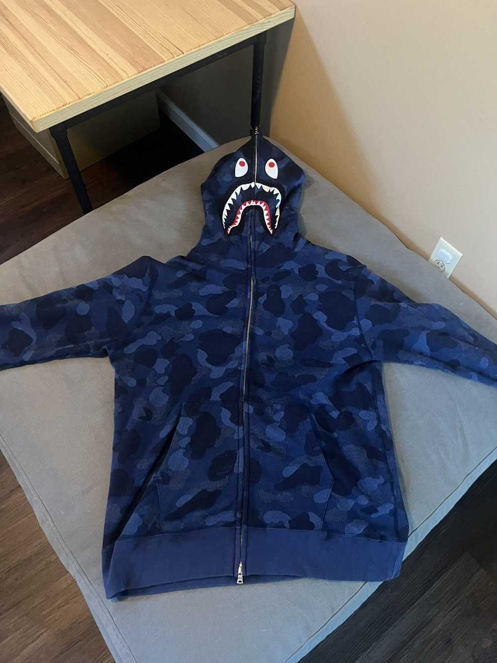 Bape Navy Camo PONR Shark Full Zip Hoodie (2XL) - image 1