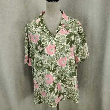 Vintage Pink Green Floral Pattern Gauzy Camp Styl… - image 1