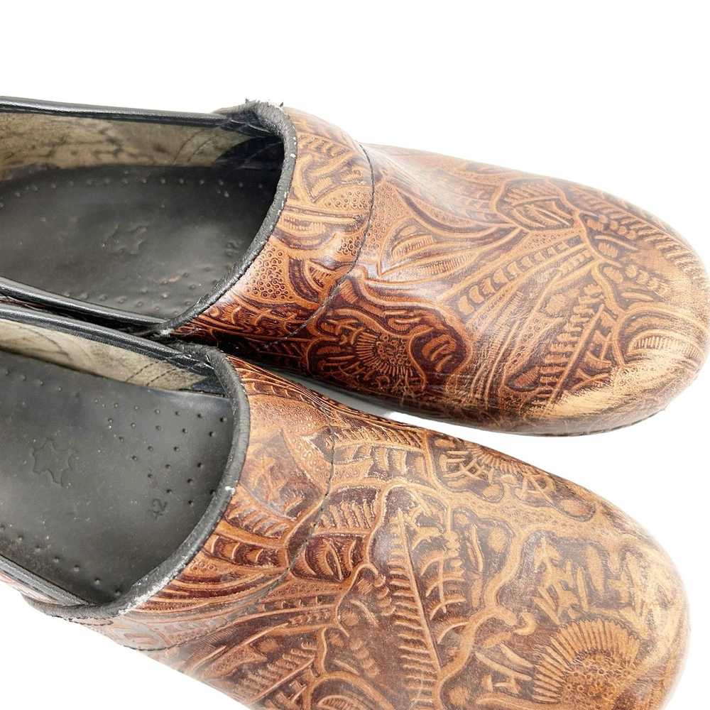 Dansko Dansko Brown Tooled Leather Paisley Clogs … - image 2