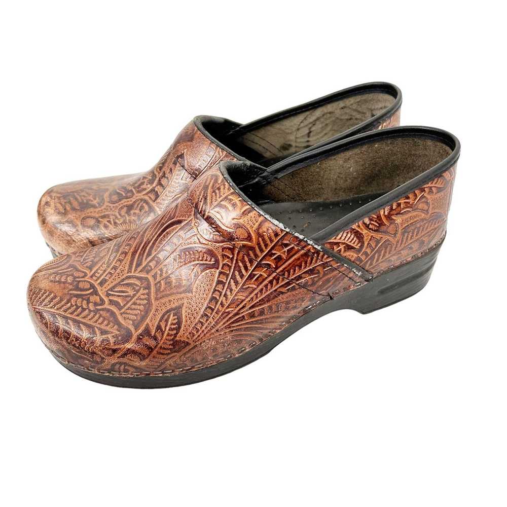 Dansko Dansko Brown Tooled Leather Paisley Clogs … - image 5