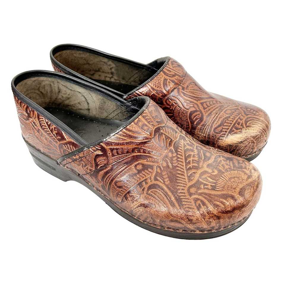 Dansko Dansko Brown Tooled Leather Paisley Clogs … - image 9