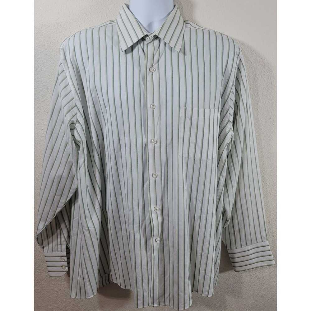 Van Heusen Van Heusen White Green Blue Striped Bu… - image 1