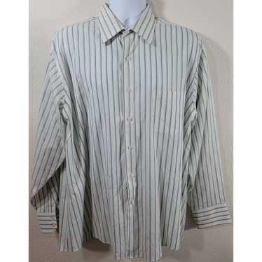 Van Heusen Van Heusen White Green Blue Striped Bu… - image 1