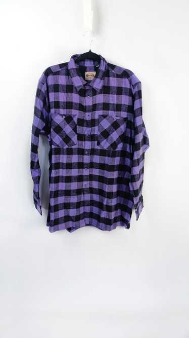 Streetwear Vintage men's purple and black plaid sh