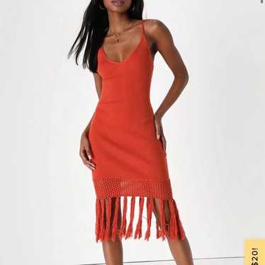 Lulu’s red ribbed knit fringe midi dress - image 1