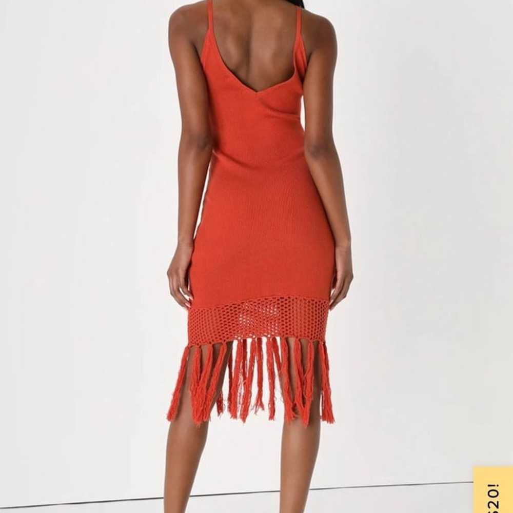 Lulu’s red ribbed knit fringe midi dress - image 3