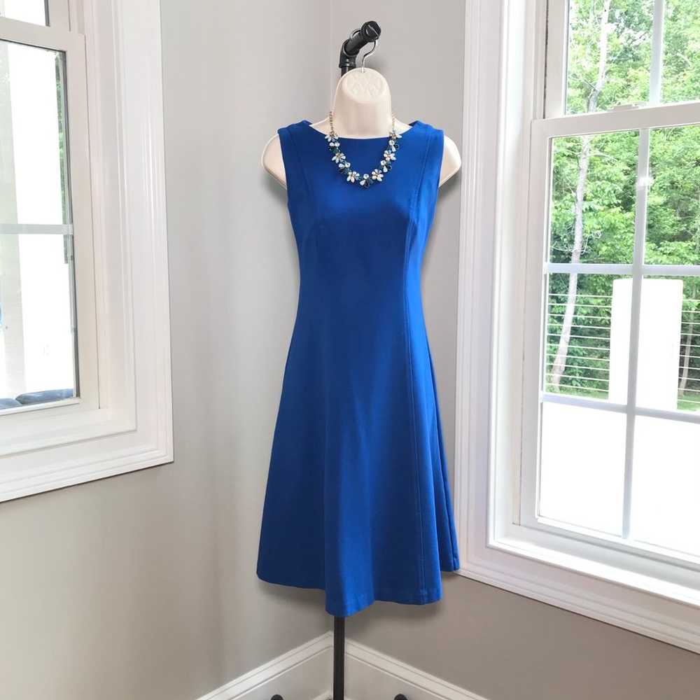 Talbots Sleeveless Blue Fit & Flare Knit Dress ~ … - image 1