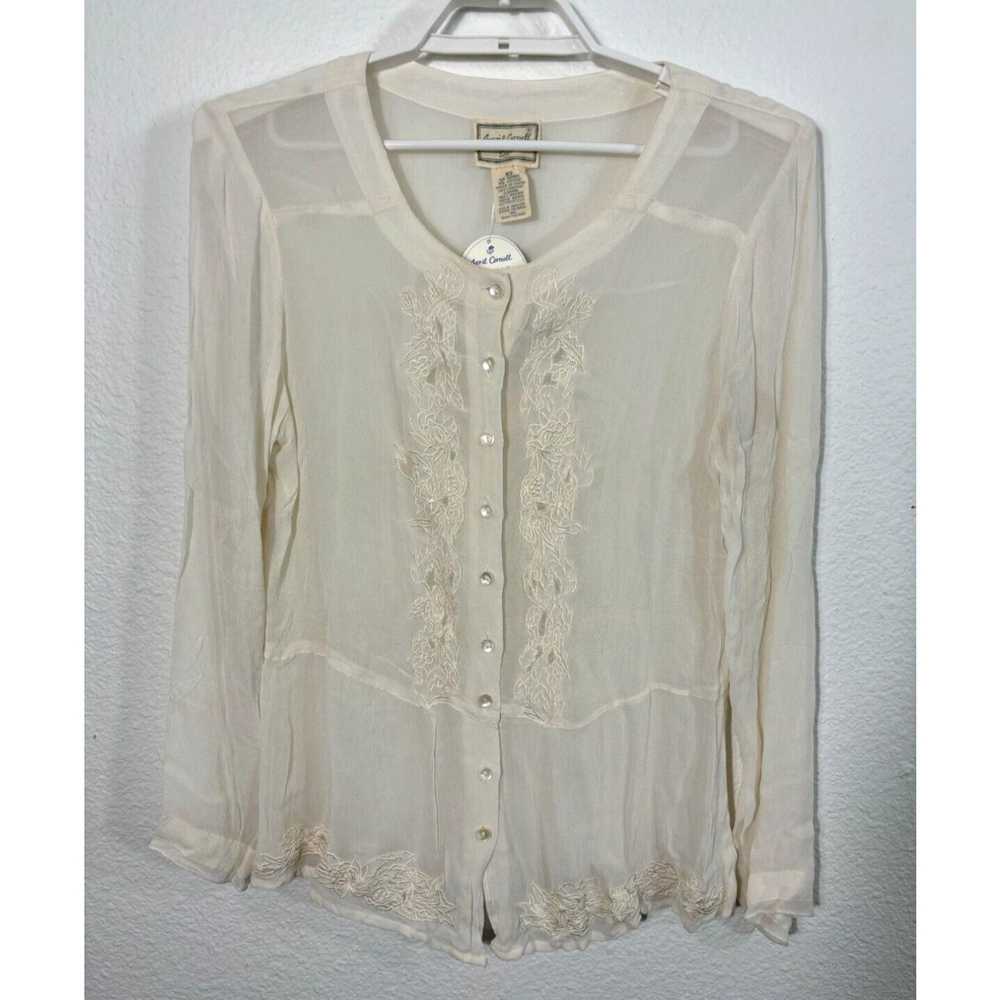 Vintage April Cornell Blouse Womens XS Ivory Cord… - image 1