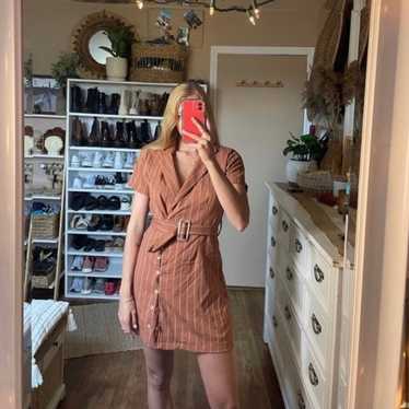 Lulus Raegan Brown Striped Shirt Dress