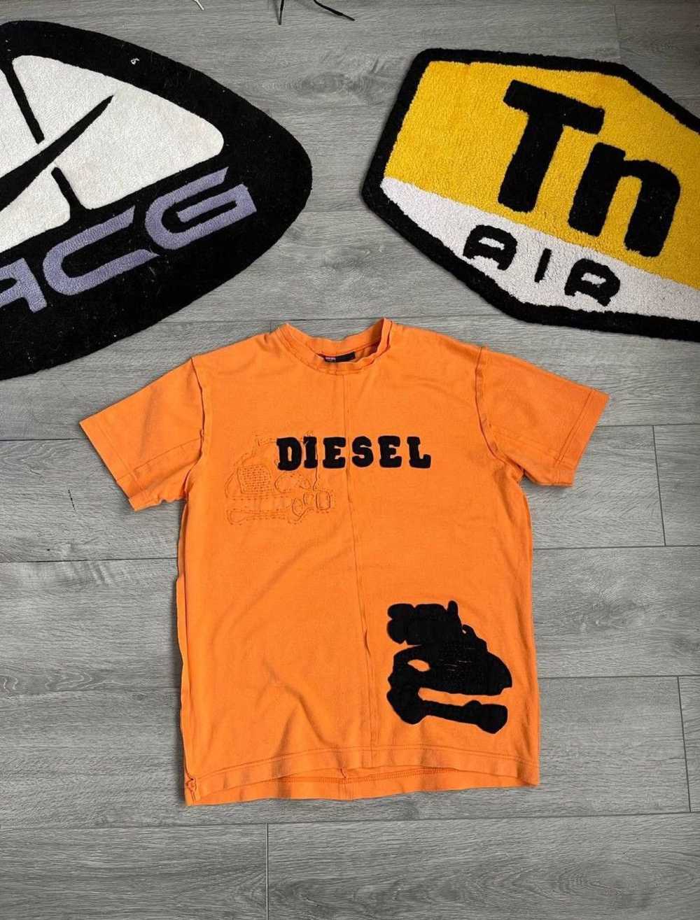 Diesel × Vintage Rare patchwork big logo 90s tee … - image 2