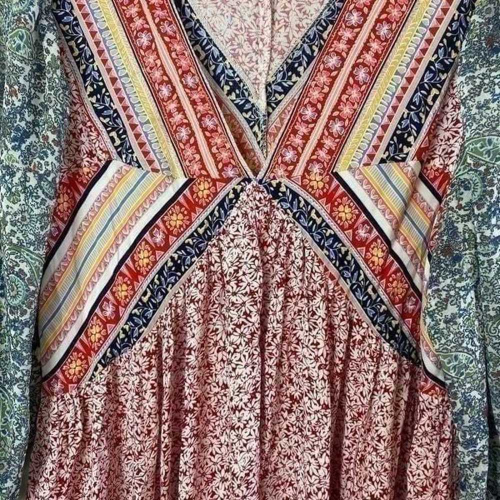 Umgee Mixed Print V Neck Boho Dress Size S - image 5