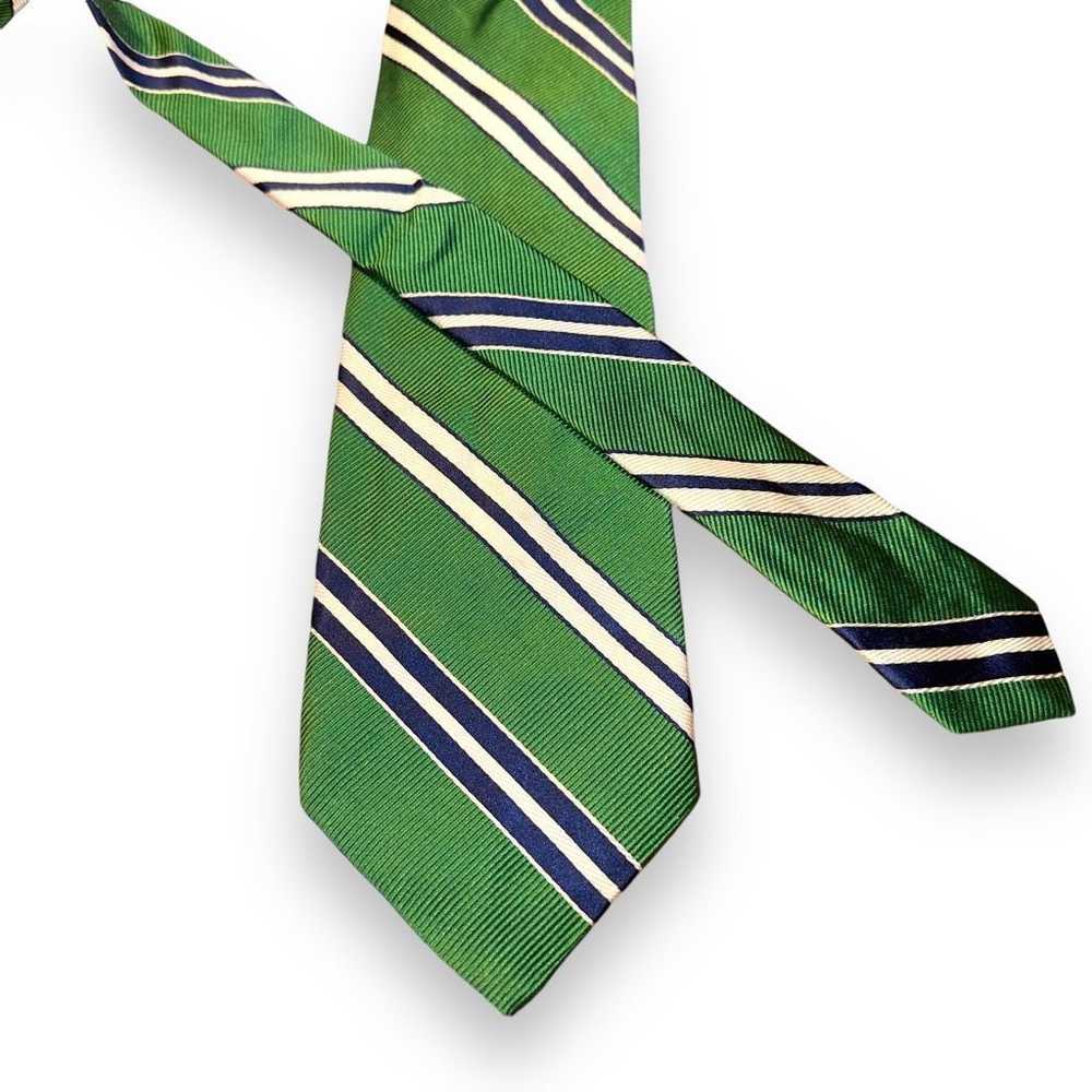 Breuer Breuer Green Rep Stripe Silk Handmade in I… - image 1