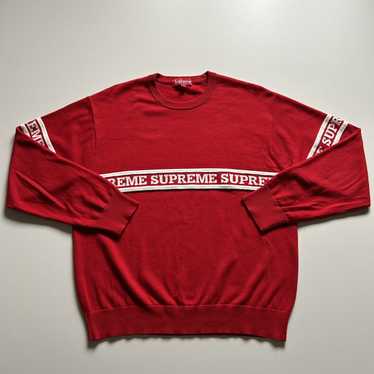 Rare × Supreme Supreme Logo Stripe Knit Top Red M… - image 1