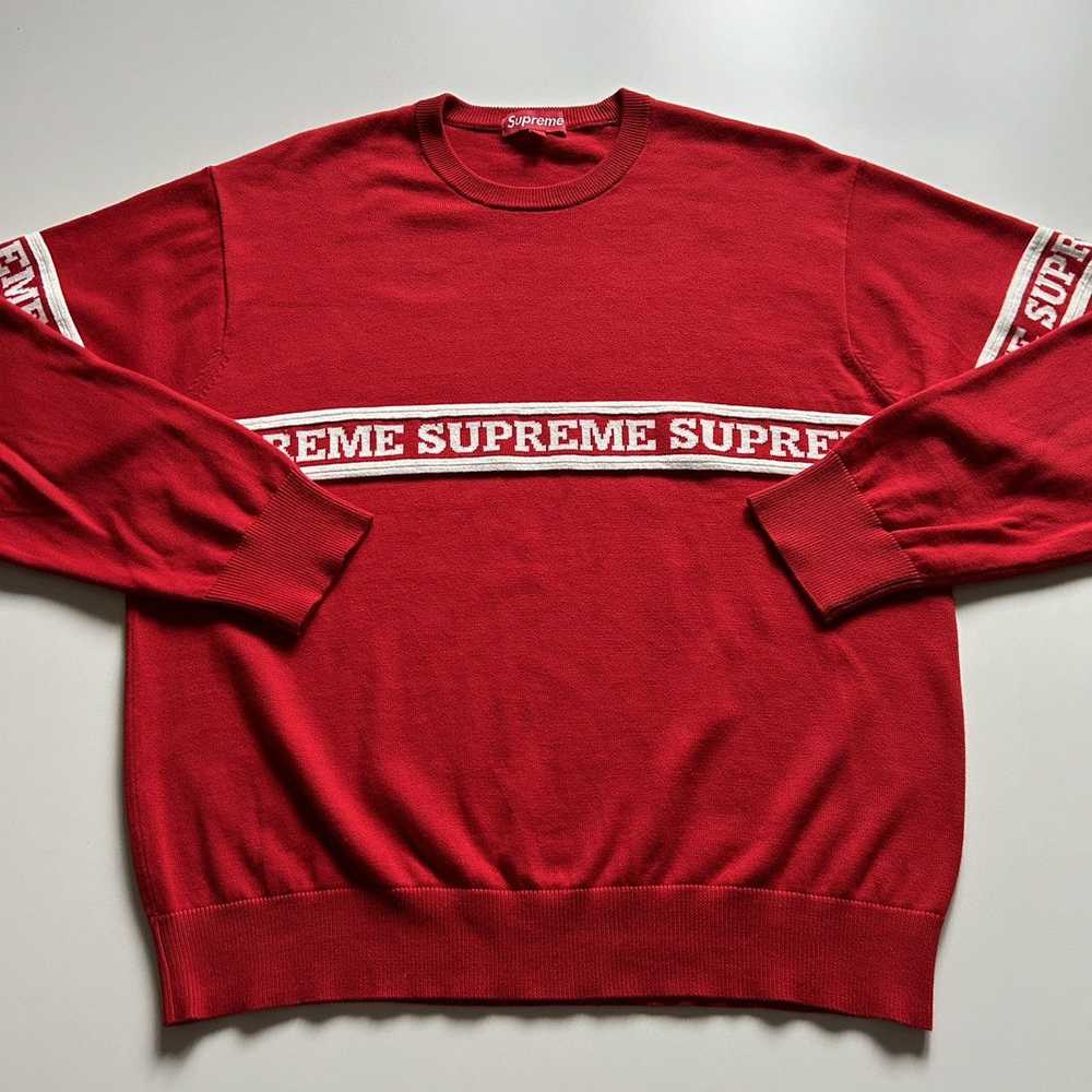 Rare × Supreme Supreme Logo Stripe Knit Top Red M… - image 2