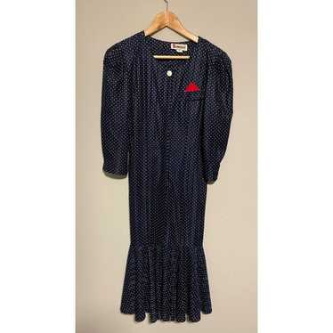 Vintage Womens Dress Size 7/8 Blue Polka Dot Pepl… - image 1