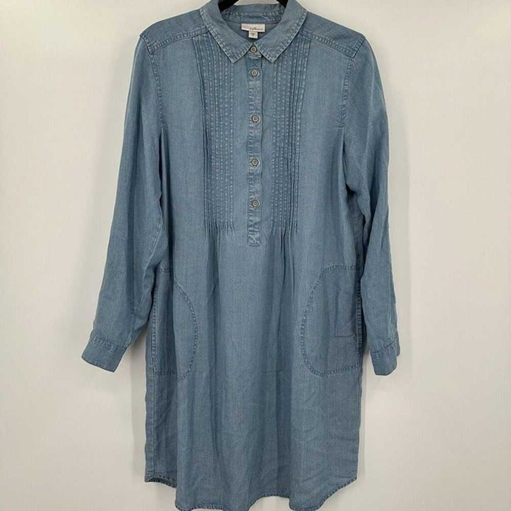 J Jill Denim Long Tab Sleeve Half Button Tunic Dr… - image 1