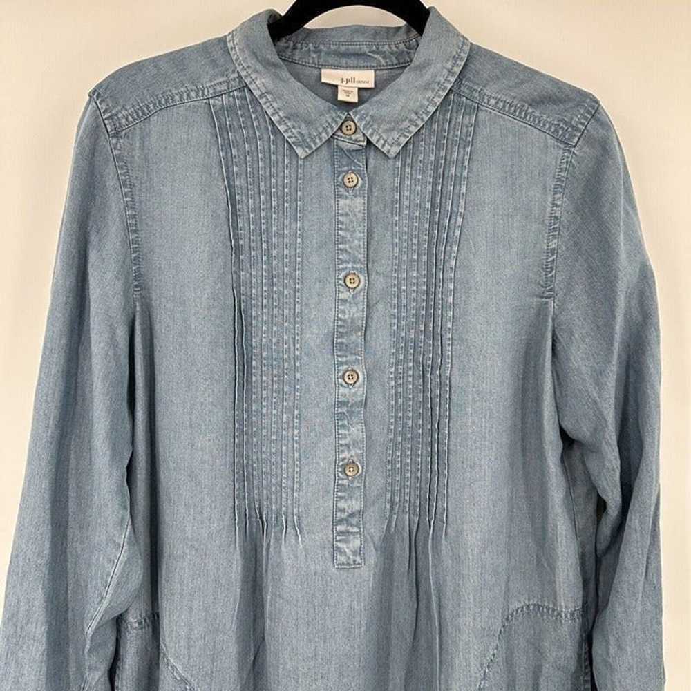 J Jill Denim Long Tab Sleeve Half Button Tunic Dr… - image 3