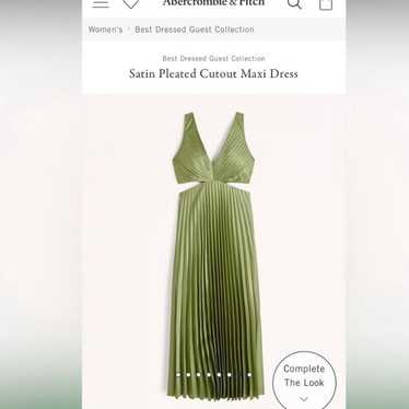 Satin Pleated Cutout Olive Green Dress