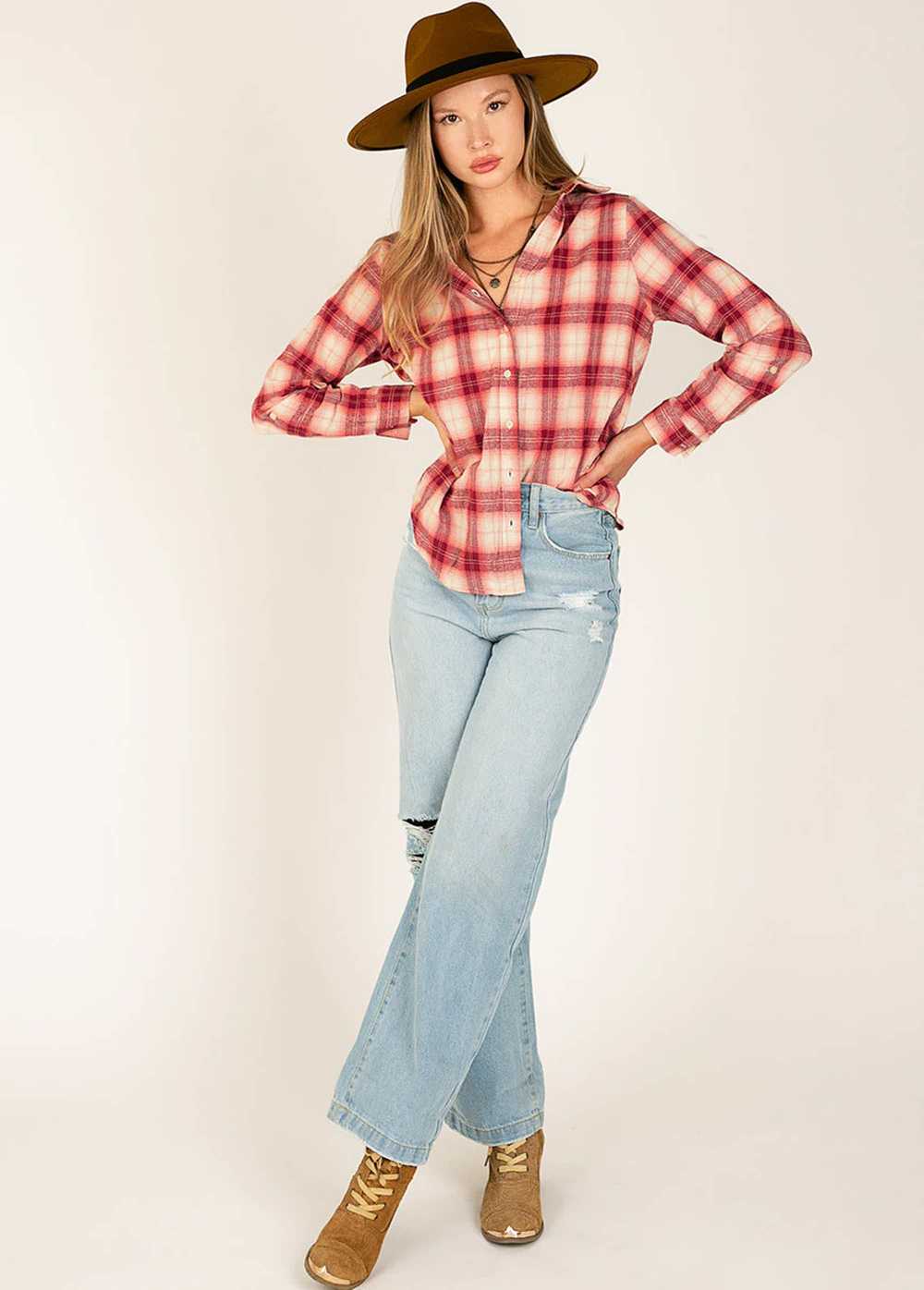 Joyfolie Taylah Top in Mesa Rose Plaid - image 2