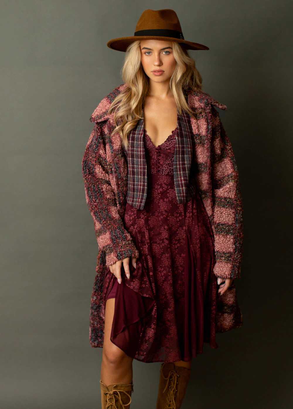 Joyfolie Mikah Vest in Plum Plaid - image 2