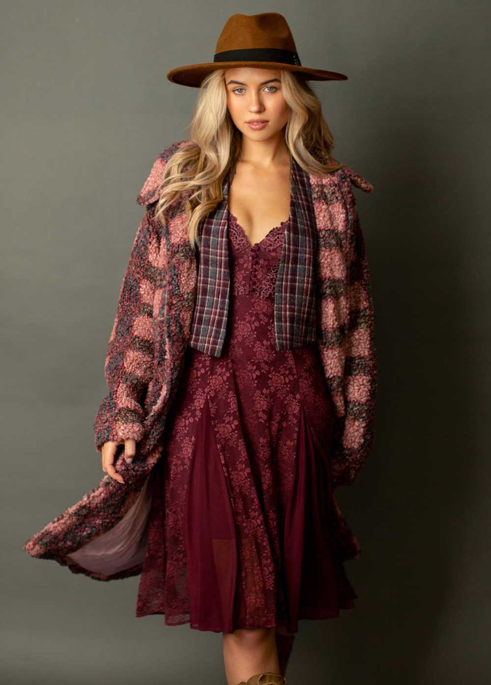 Joyfolie Mikah Vest in Plum Plaid - image 4