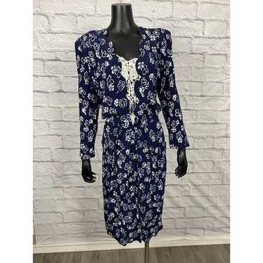 KSL Karin Stevens Womens Blue Floral Dress Lace L… - image 1