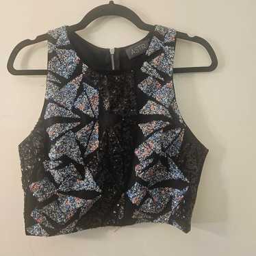 ASTR The Label Black Sequin Crop Top Size L - image 1