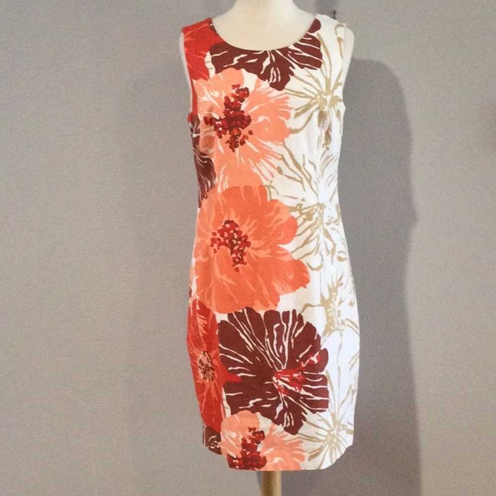 Talbots Lined White Multi-color Floral Sleeveless… - image 1