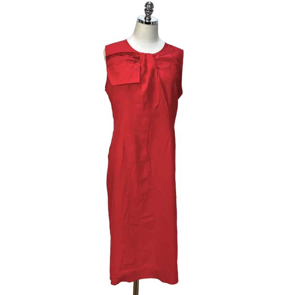 Adrienne Vittadini Linen Sheath Dress Red Pleated… - image 1