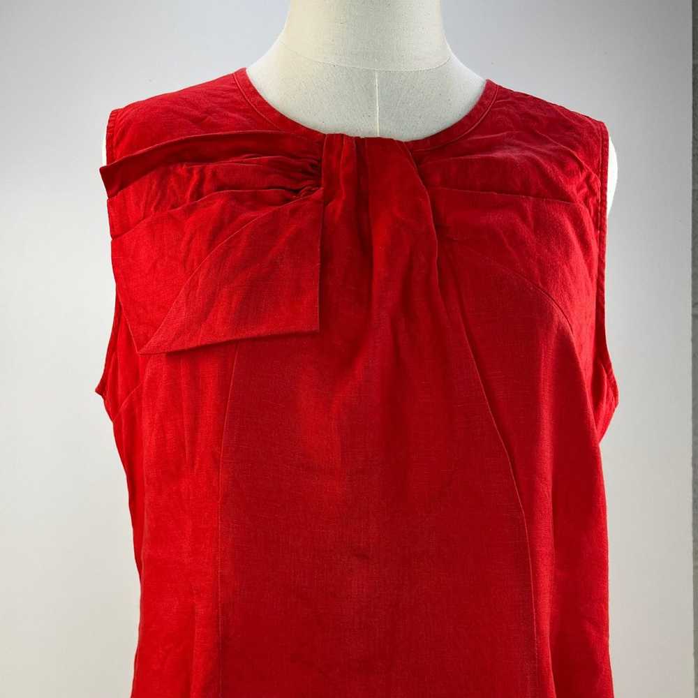 Adrienne Vittadini Linen Sheath Dress Red Pleated… - image 2