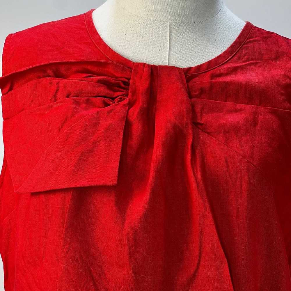 Adrienne Vittadini Linen Sheath Dress Red Pleated… - image 4