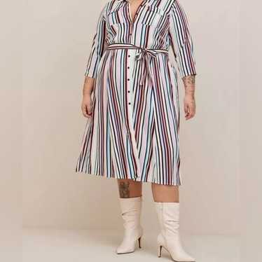 Torrid Midi Stretch Challis Button Striped Dress … - image 1