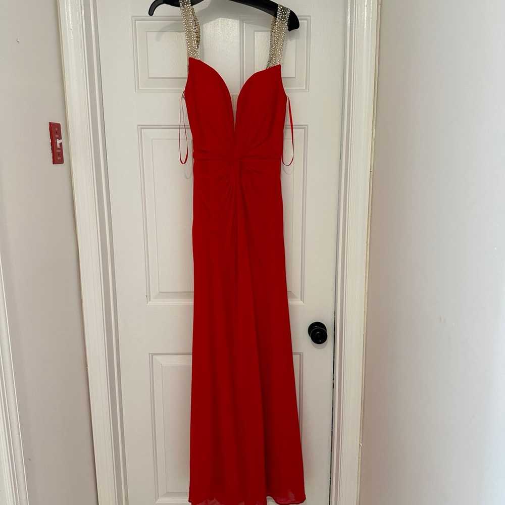 Red dress low back with rhinestone embellishment - image 1