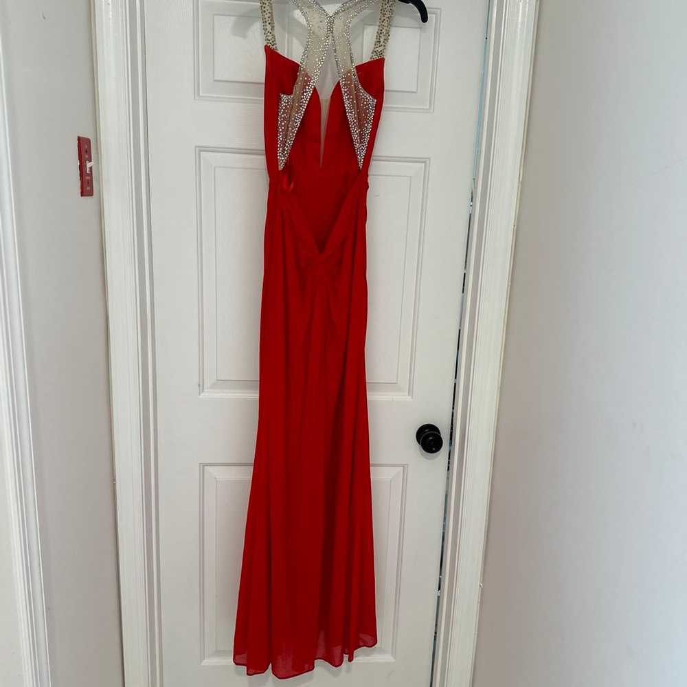 Red dress low back with rhinestone embellishment - image 2