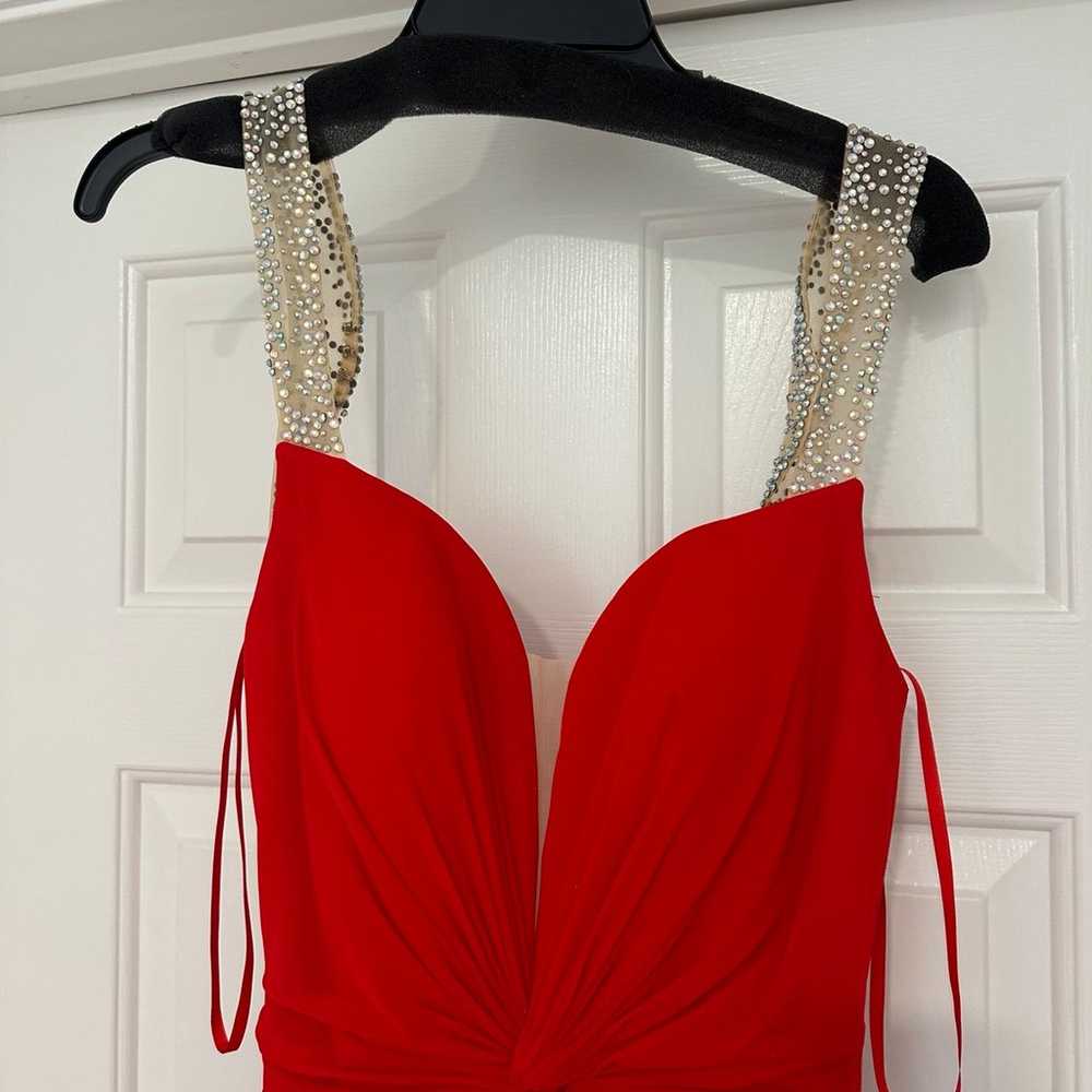 Red dress low back with rhinestone embellishment - image 3